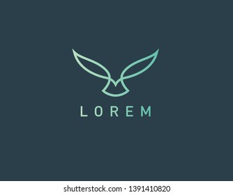 Linear green logo icon bird in flight for a business company minimalism