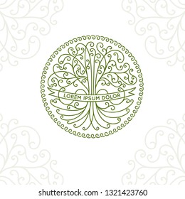 Linear green tree logo. Abstract and modern illustration. Isolated vector. Great for emblem, monogram, invitation, flyer, menu, brochure, background, or any desired idea.