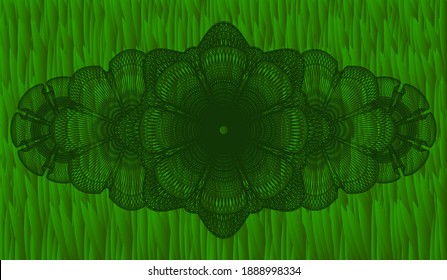 Linear green turf grass realistic badge. Eco fashionable background. Intense illustration. 