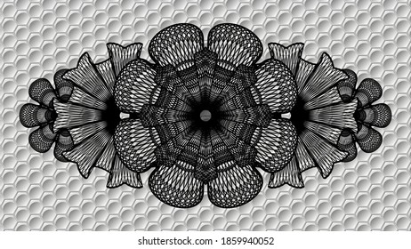 Linear grey hexagon geometric style pattern realistic badge. Trendy luxurious background. Intense illustration. 