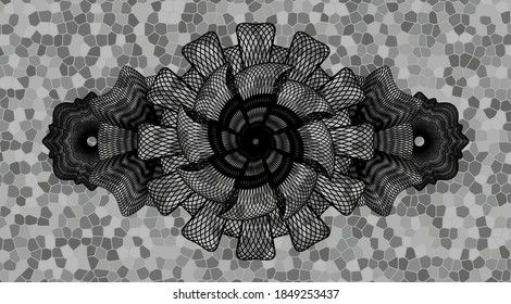 Linear grey stone wall emblem. Rock exquisite background. Artistic illustration. 