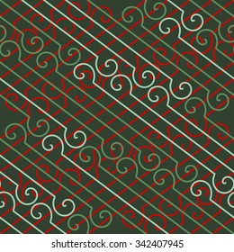 Linear grid pattern, spiral, seamless vector background.