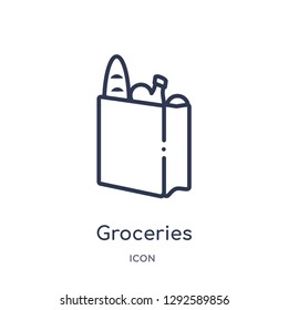 Linear groceries icon from Fastfood outline collection. Thin line groceries icon vector isolated on white background. groceries trendy illustration