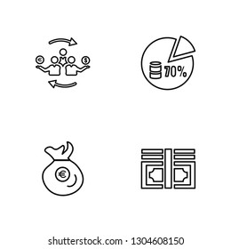 Linear Group, Money bag, Pie chart, Money Vector Illustration Of 4 outline Icons. 