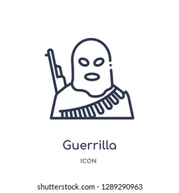 Icono de guerrilla lineal de la colección de esquinas del ejército y la guerra. Vector de guerrilla de línea delgada aislado en fondo blanco. ilustración de tendencia guerrillera