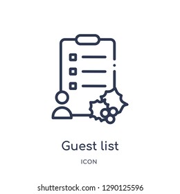 Linear guest list icon from Christmas outline collection. Thin line guest list vector isolated on white background. guest list trendy illustration