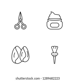 Linear Hair Scissors, Hair Sample, Cream, Tint Brush Vector Illustration Of 4 outline Icons. Editable Pack Of Hair Scissors, Hair Sample, Cream, Tint Brush