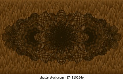 Linear Hairy brown fur realistic badge. Pet classic background. Illustration. 