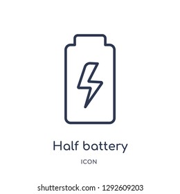 Linear half battery icon from Electronic stuff fill outline collection. Thin line half battery icon vector isolated on white background. half battery trendy illustration