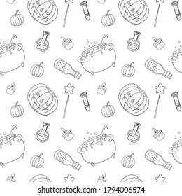 Linear halloween pattern, seamless, decorative design, vector illustration