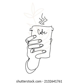 Linear hand drawing drawing of a cup of coffee, one line.