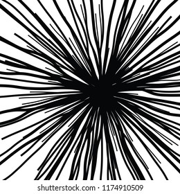 Linear Hand Drawing Curved Light Rays, Sunburst and Rays of Sun, Light Rays Sunburst on White Background, Radiating From the Center of Thin Beams,  Abstract Explosion, Star Speed Motion Lines, Flower