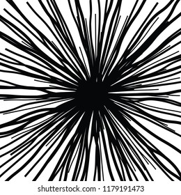 Linear Hand Drawing Curved Light Rays, Sunburst and Rays of Sun, Light Rays Sunburst on White Background, Radiating From the Center of Thin Beams,  Abstract Explosion, Star Speed Motion Lines, Flower