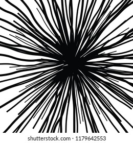 Linear Hand Drawing Curved Light Rays, Sunburst and Rays of Sun, Light Rays Sunburst on White Background, Radiating From the Center of Thin Beams,  Abstract Explosion, Star Speed Motion Lines, Flower