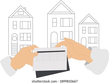 linear hand drawing, flat linear illustration for banners, advertisements, pay bills, advertisements, business