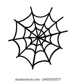 Linear hand drawing of a spider web for Halloween. Hand-drawn prints and doodles for holiday postcards, children's textiles. Vector illustration