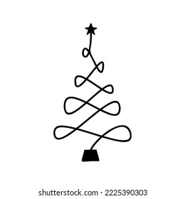 Linear hand drawn christmas tree vector illustration. Stylized conifer isolated on white background