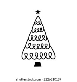 Linear hand drawn christmas tree vector illustration. Stylized conifer isolated on white background