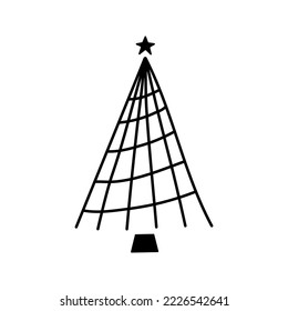 Linear hand drawn christmas tree vector illustration. Stylized conifer isolated on white background