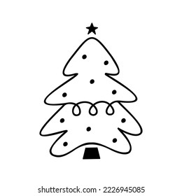 Linear hand drawn christmas tree vector illustration. Stylized conifer isolated on white background
