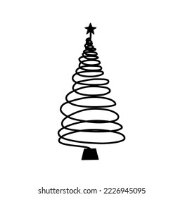 Linear hand drawn christmas tree vector illustration. Stylized conifer isolated on white background