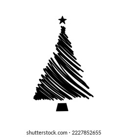 Linear hand drawn christmas tree vector illustration. Stylized conifer isolated on white background