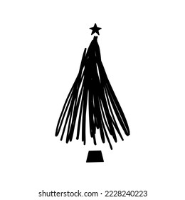 Lineare, handgezeichnete Weihnachtsbaum-Vektorgrafik. stylischer Nadelholz einzeln auf weißem Hintergrund