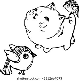 linear hand drawn cute cartoon animals