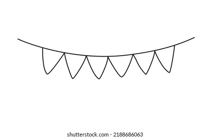 Linear hand drawn illustration. Flags on the rope isolated on white background