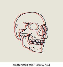 Lineare, handgezeichnete Skulptur mit Stereoeffekt einzeln auf weißem Hintergrund für Logo- oder Emblem- oder Ikone- oder T-Shirt-Design. Vektorgrafik