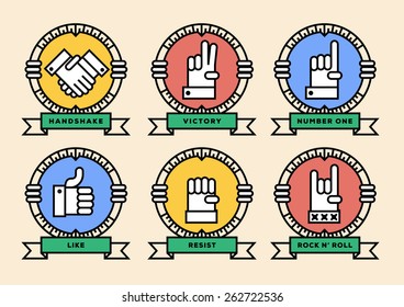 Linear Hand Figures Set, Vector Icon Design