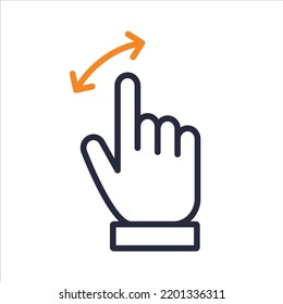 Linear hand gesture for action with touch screen. Moving hand to left and right side, scrolling touch screen vector icon. 