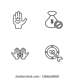 Linear Hand, Gift, Money, Aim Vector Illustration Of 4 outline Icons. Editable Pack Of Hand, Gift, Money, Aim