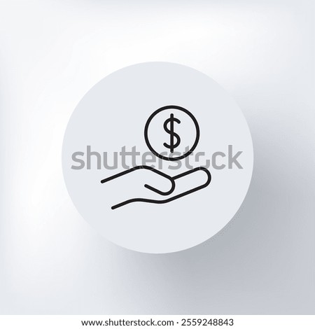 A linear hand icon with a dollar coin above it, a concept of investment or donation. 