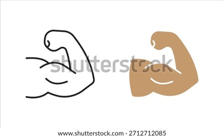 Linear Hand icon set, strong arm of an athlete, Muscle icon, biceps icon, Bodybuilding and fitness concept.