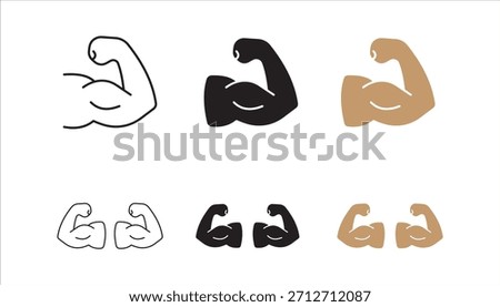 Linear Hand icon set, strong arm of an athlete, Muscle icon, biceps icon, Bodybuilding and fitness concept.