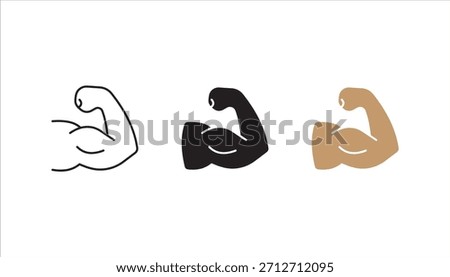 Linear Hand icon set, strong arm of an athlete, Muscle icon, biceps icon, Bodybuilding and fitness concept.