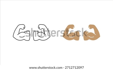 Linear Hand icon set, strong arm of an athlete, Muscle icon, biceps icon, Bodybuilding and fitness concept.