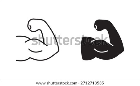 Linear Hand icon set, strong arm of an athlete, Muscle icon, biceps icon, Bodybuilding and fitness concept.