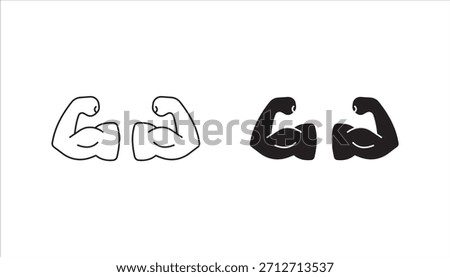 Linear Hand icon set, strong arm of an athlete, Muscle icon, biceps icon, Bodybuilding and fitness concept.