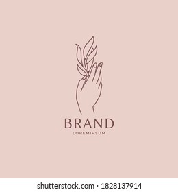 Linear Hand Logo Template Floral Logotype Stock Vector (Royalty Free ...