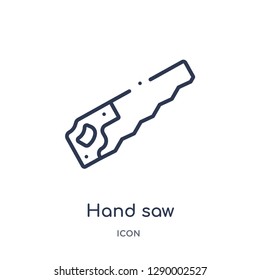 Linear hand saw icon from Construction tools outline collection. Thin line hand saw vector isolated on white background. hand saw trendy illustration