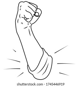 Linear hand showing strength on a white background. A symbol of power and authority. Vector image for design, sports banners, gym memberships, discount coupons. logo.