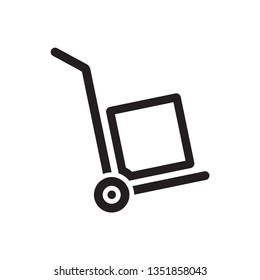 A linear handcart with a box vector icon  in modern  style. Black  image for your web - site design and mobile apps. Boxing vector illustration.