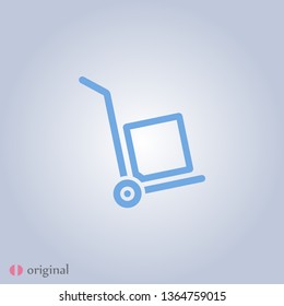 A linear handcart with a box vector icon  in modern  style. Black  image for your web - site design and mobile apps. Boxing vector illustration.