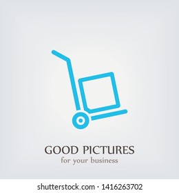 A linear handcart with a box vector icon  in modern  style. Black  image for your web - site design and mobile apps. Boxing vector illustration.
