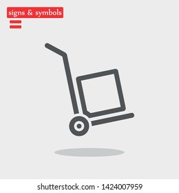 A linear handcart with a box vector icon  in modern  style. Black  image for your web - site design and mobile apps. Boxing vector illustration.