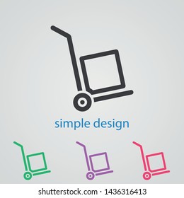 A linear handcart with a box vector icon  in modern  style. Black  image for your web - site design and mobile apps. Boxing vector illustration.