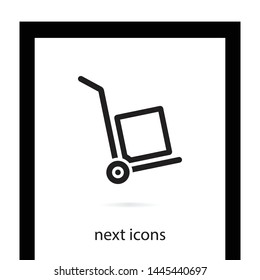 A linear handcart with a box vector icon in modern style. Black image for your web - site design and mobile apps. Boxing vector illustration.