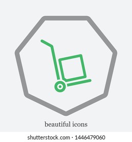 A linear handcart with a box vector icon in modern style. Black image for your web - site design and mobile apps. Boxing vector illustration.